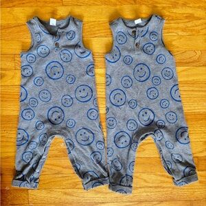 Old Navy Blue & Grey Twin Smiley Rompers (12-18 months)